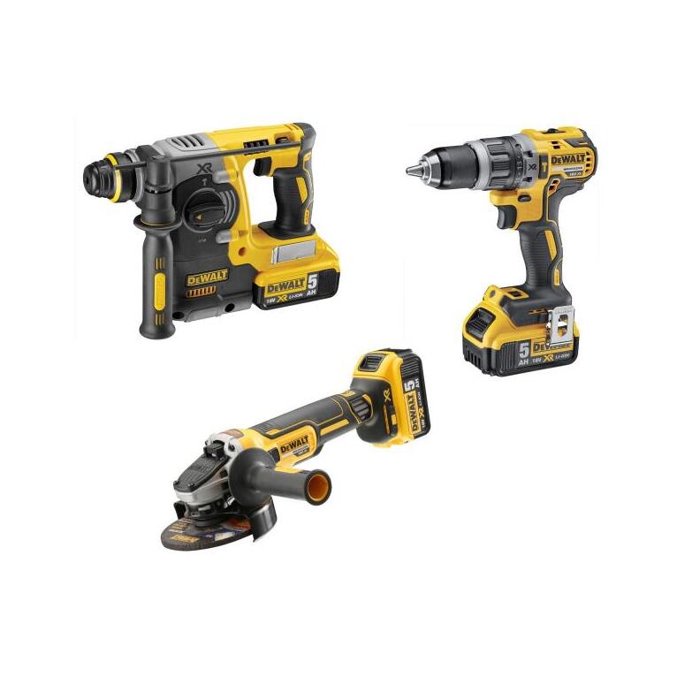 kit dewalt 18v 5 ah tassellatore trapano a percussione e smerigliatrice dch273p2t-dcd796p2 dcg405nt