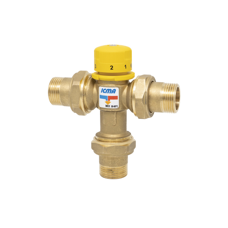 miscelatore termostatico con bocchettoni per impianti solari termici 3/4" icma s100