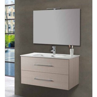 Mobile Bagno 80 cm ROBY Colore Corda con Lavabo in Ceramica, Specchio 60x80 e Applique LED