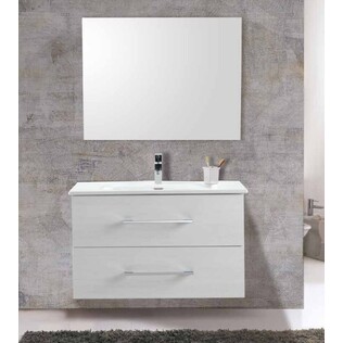 Mobile Bagno 100 cm ROBY Colore Bianco con Lavabo in Ceramica, Specchio 90x70 e Applique LED