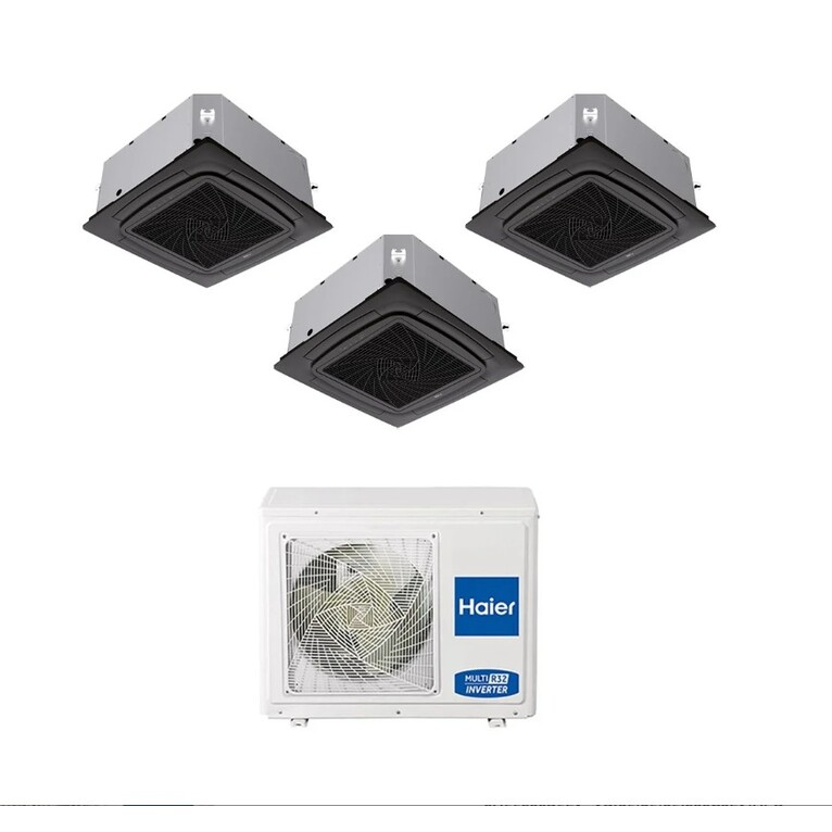 climatizzatore trial split haier cassetta 620 4 vie nero wifi integrato a++ / a+ 9000+9000+12000 btu r32 3u70s2sr5fa